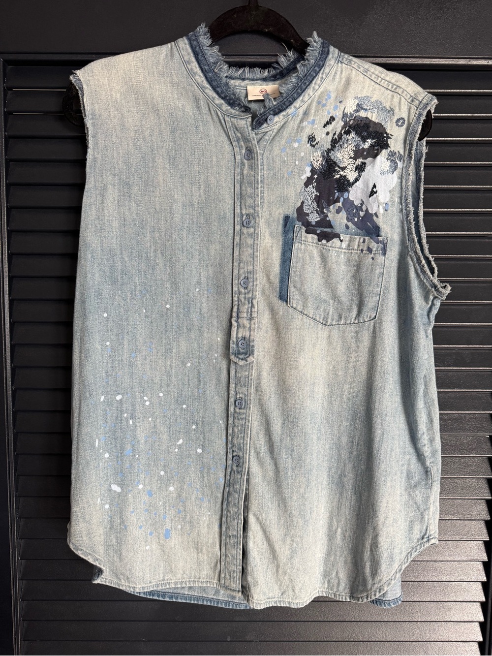 AG Adriano Goldschmied Embroidered Denim Shirt L
